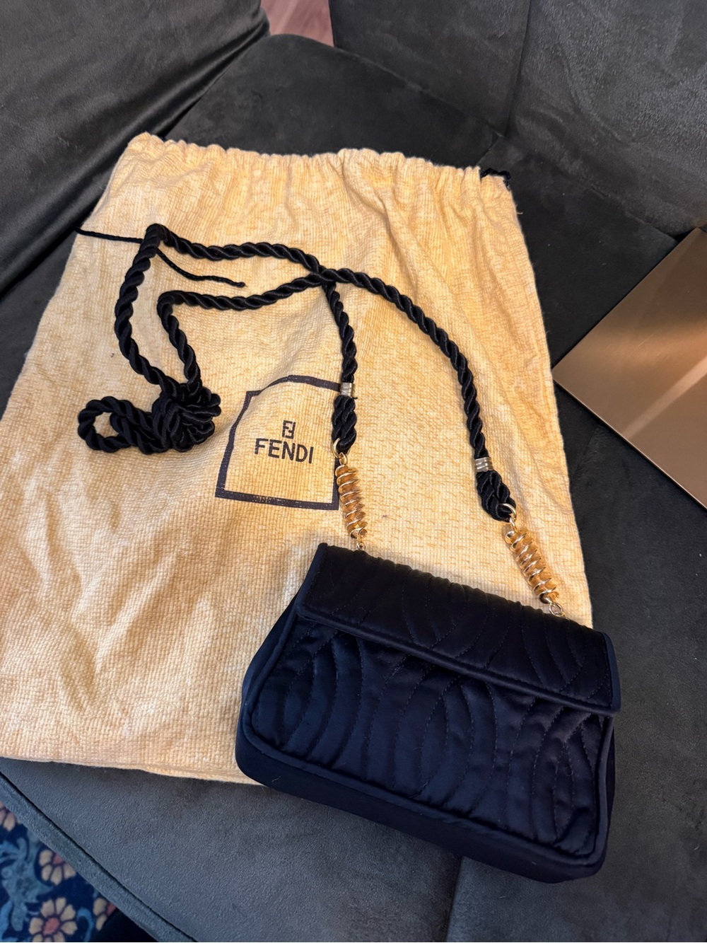 Fendi Black Quilted Pasta Bag
